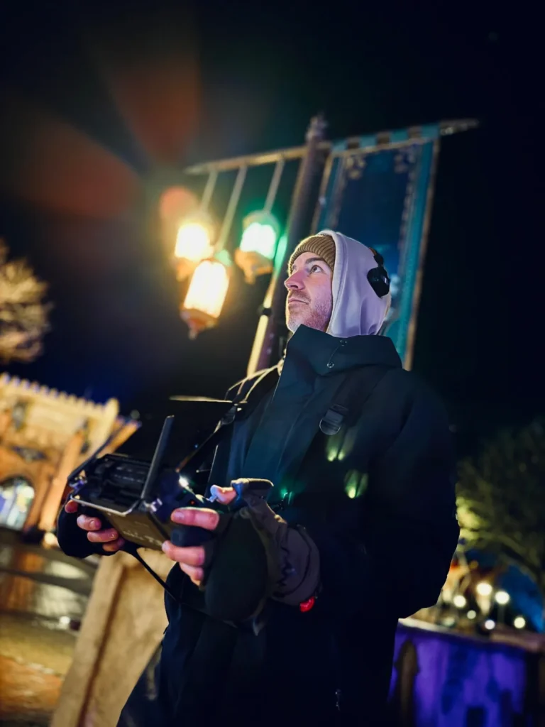 Winter efteling dronepiloot controller avond buiten udp